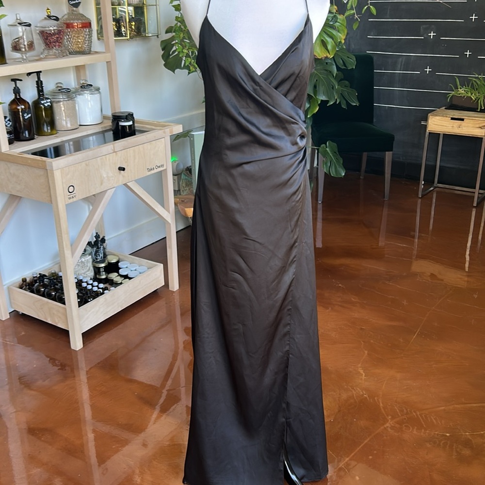 Nasty gal black satin slip dress. Size 8